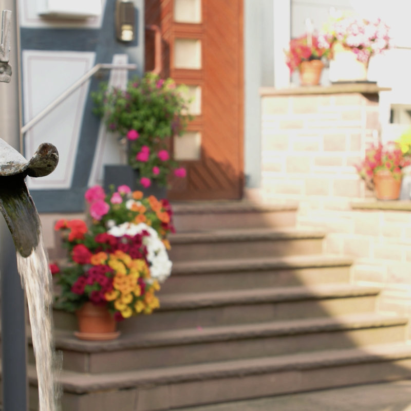 Rotenburg Treppe, mit Blumen